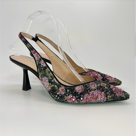Betsey Johnson Shoes - Betsey Johnson Clark Rhinestone Floral Slingback Pumps Black Pink Heels 10 NWOT